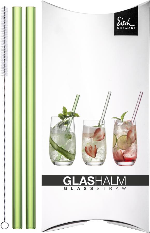Glashütte Eisch Glashalm-Set 998/11 grün (2x) mit Bürste im GK Gentleman 86599811