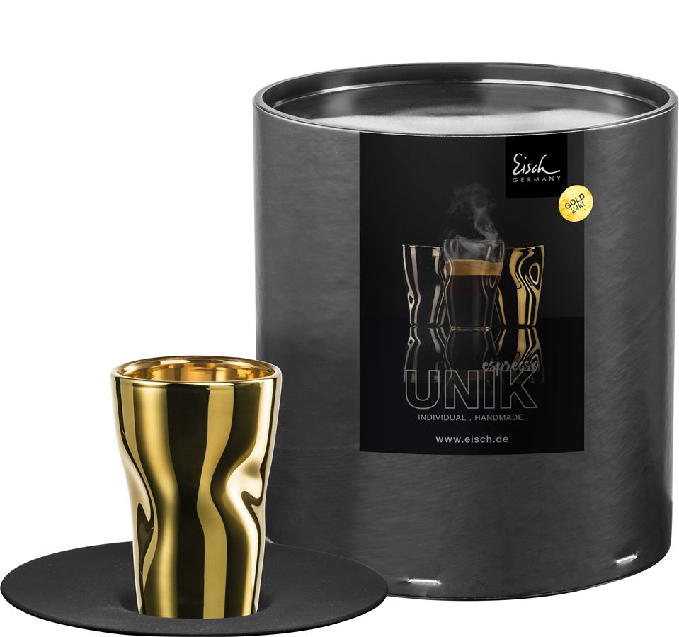 Glashütte Eisch Espressoglas 132/8 gold mit Untertasse in GR Unik 30013201
