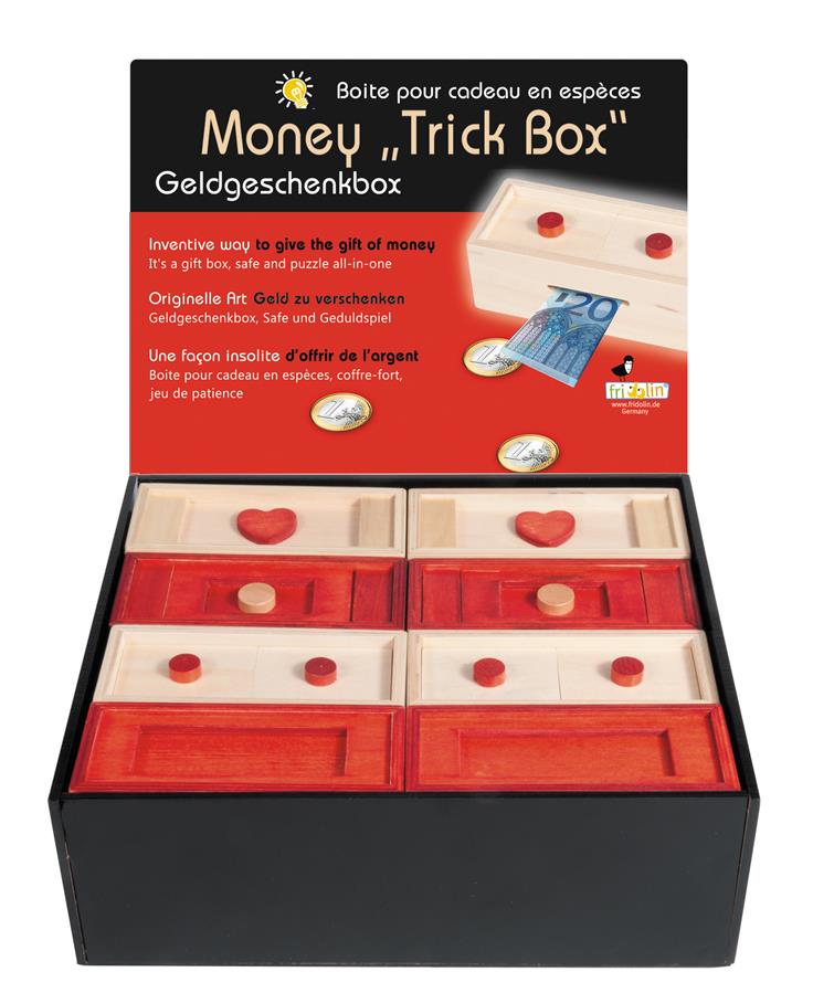 Fridolin DISPLAY, Trick Box for Money, sort.,16 Stk Nr. 17600