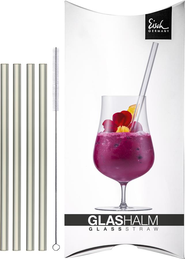 Glashütte Eisch Glashalm-Set 996/10 kurz kristall (4x) + Bürste,GK Gentleman 86599610