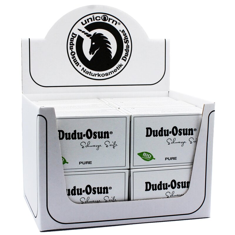 Display weiß - 12x Dudu-Osun® PURE 150g Bio Naturseife ICADA OEKO