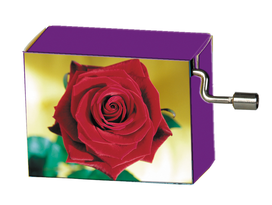 Fridolin Spieluhr, Happy Birthday, Rote Rose vor gelbem Hintergrund Nr. 58092