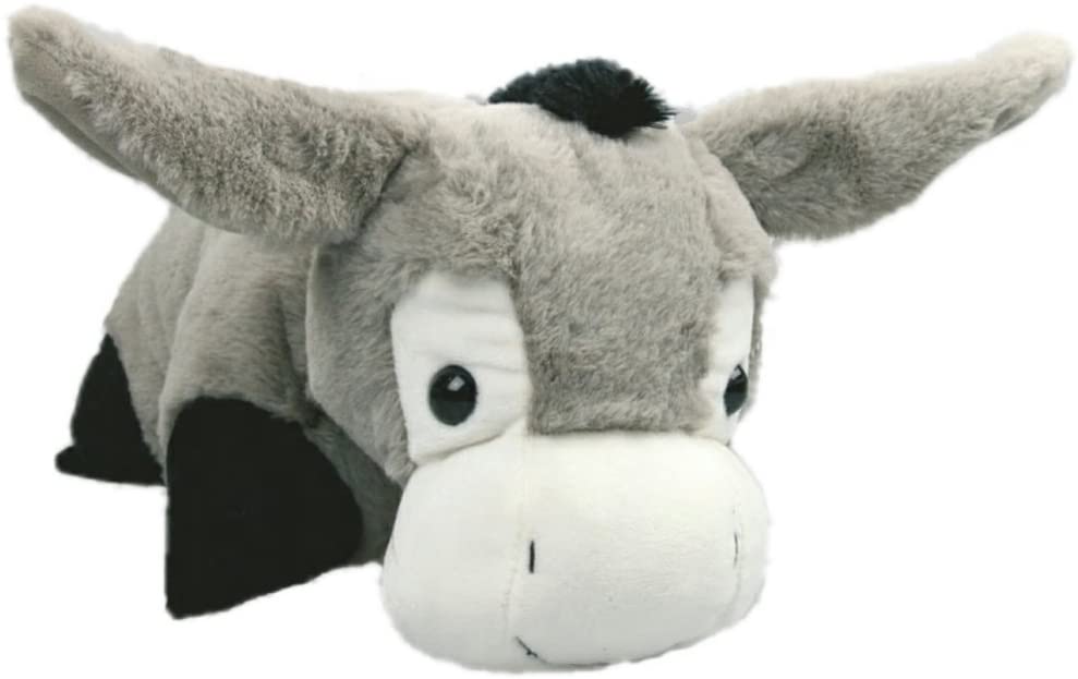 Inware 7149 - Schmusekissen Esel, grau, 35 x 25 cm, Kuschelkissen mit Klettverschluss, Babykissen, Kinderkissen