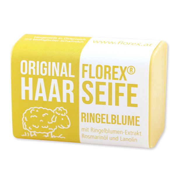 Florex Haarseife mit Schafmilch eckig 100g mit Schleife, Ringelblume