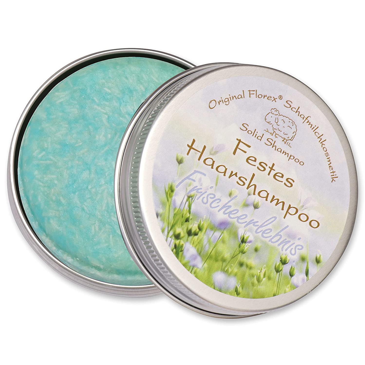 Festes Haarshampoo 2x58g, Morgentau und Frischeerlebnis mit Schafmilch verpackt in einer Dose 9239FE-D-MT-D
