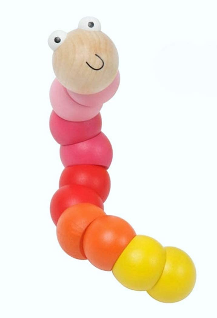 Inware 22439ro - Gelenktier Wurm, aus Holz, pink, rot, gelb Biegewurm Gelenktier Wurm