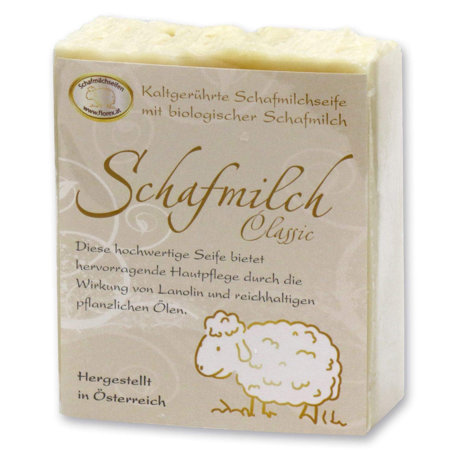 Florex Kaltgerührte Schafmilchseife - Classic - mit Lanolin für hervorragende Hautpflege mit reichhaltigen Ölen 150 g 9301KC
