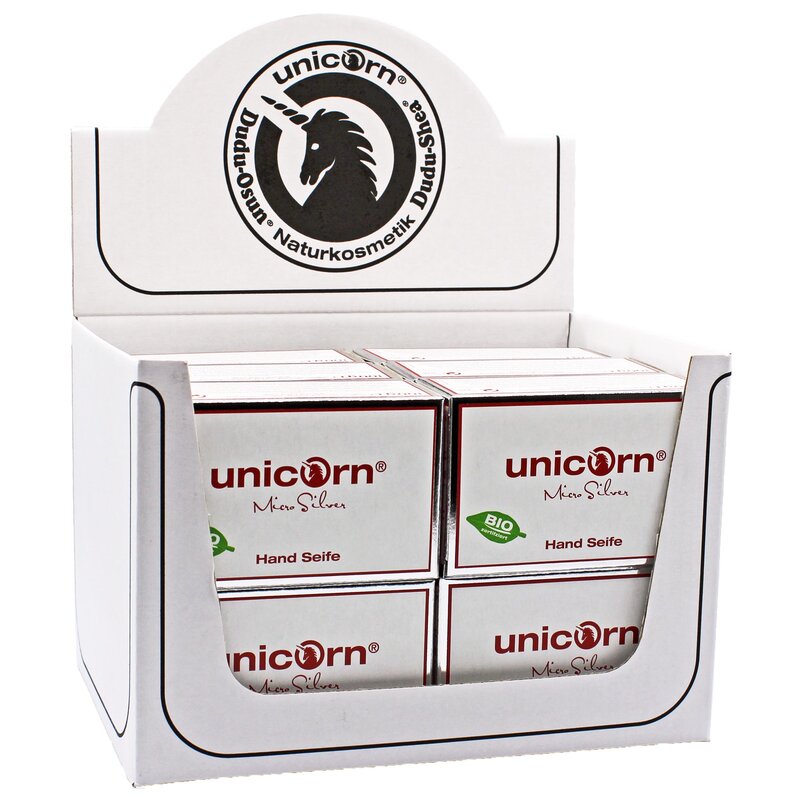 Display weiß 12x unicorn® Handseife mit Micro Silber 100g