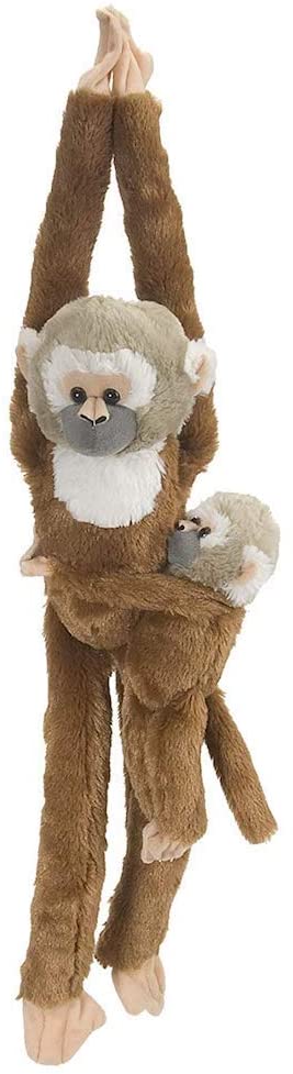 Wild Republic 15264 - Plüschtier - Hanging Monkey - Totenkopfäffchen, Mama mit Baby, 51 cm