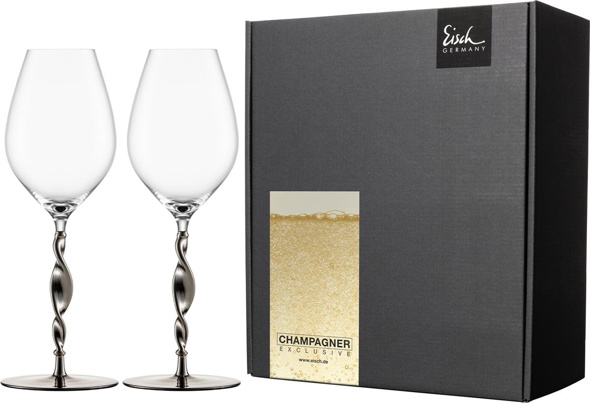 Glashütte Eisch 2 Champagnergläser 522/72 platin im Geschenkkarton Champagner Exklusiv 47752282