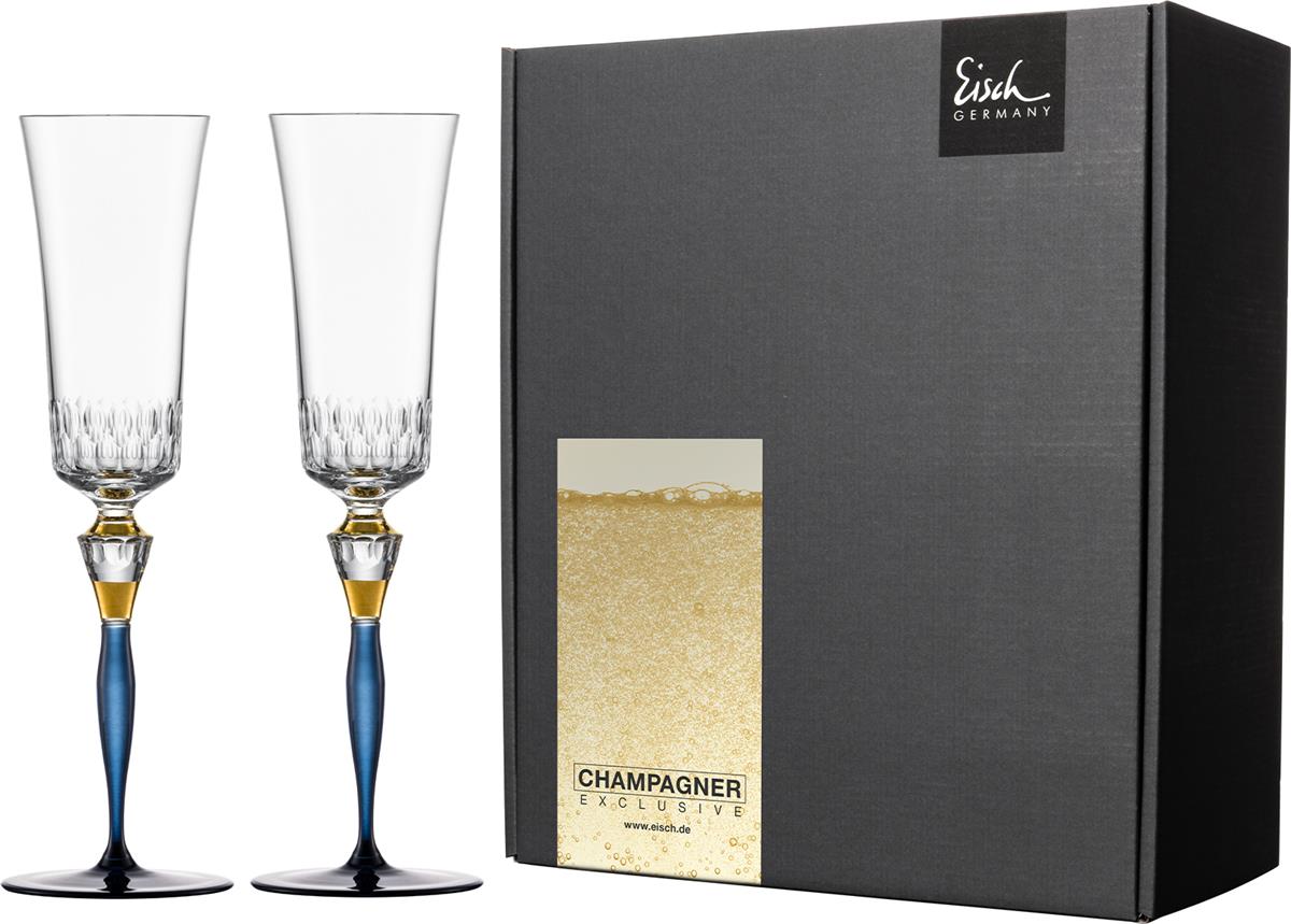 Glashütte Eisch 2 Champagnergläser 596/72 blau im Geschenkkarton Champagner Exklusiv 47759682