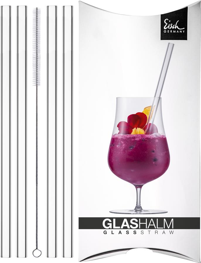 Glashütte Eisch Glashalm-Set 998/10 kristall (4x) mit Bürste im GK Gentleman 86599810