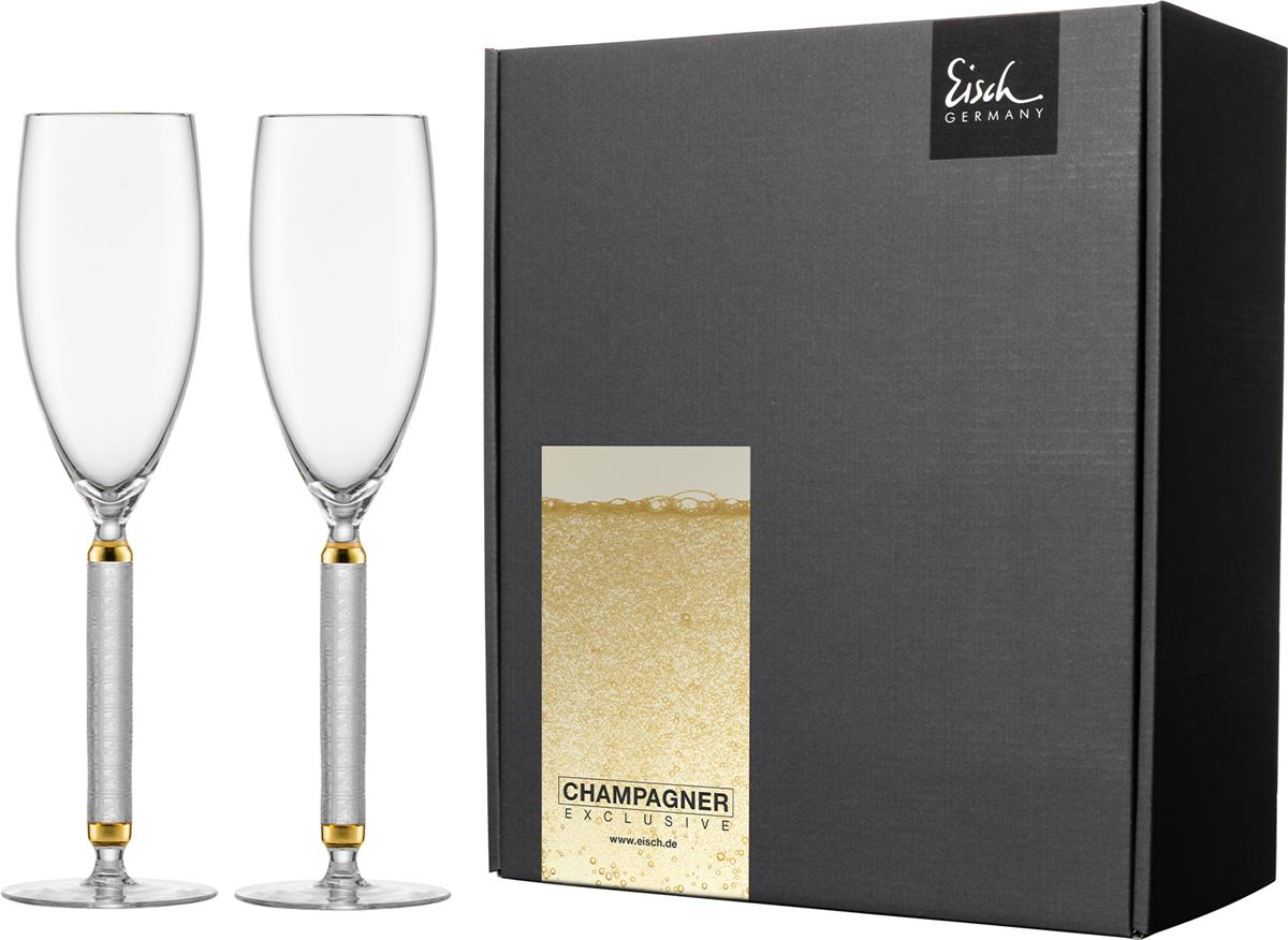 Glashütte Eisch 2 Champagnergläser 598/71 matt gold im Geschenkk. Champagner Exklusiv 47759881